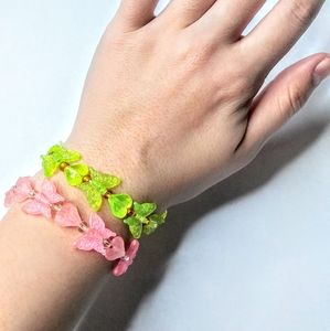 Pink and Green Plastic Butterfly Bracelets